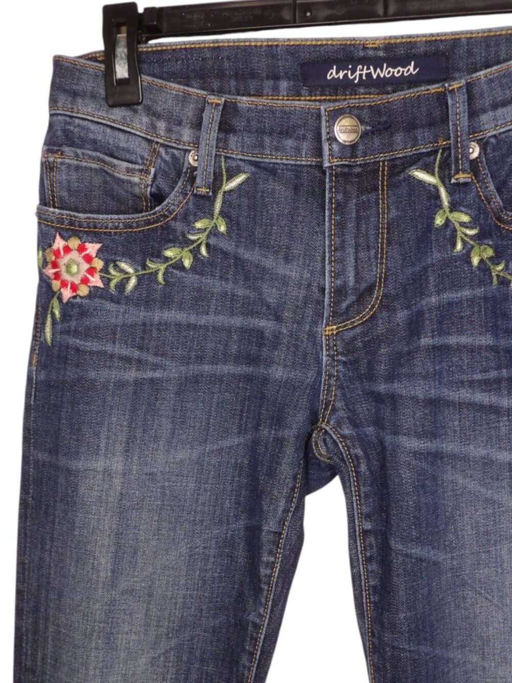 Driftwood Audrey Poinsettia Jeans Embroidered Floral Skinny Size 28 - Picture 3 of 10